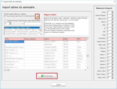 Rozhraní pro import adres z Pohody do Pošty a kanceláe